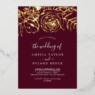 Invitation En Aluminium Floral doré Gold Foil Bourgogne Le Mariage de