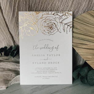Invitation En Aluminium Floral doré Gold Foil Cream Le Mariage de