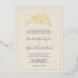 Invitation En Aluminium Floral doré   Gold Foil Cream Mariage officiel