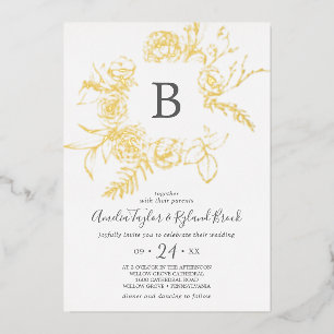 Invitation En Aluminium Floral doré   Mariage de monogramme Gold Foil