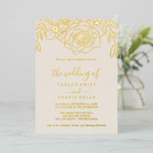 Invitation En Aluminium Floral doré   Mariage Gold Foil