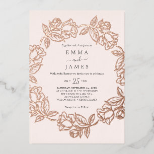 Invitation En Aluminium Floral doré Rose Mariage de flush Gold Foil