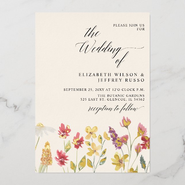 Invitation En Aluminium Floral Elegant Boho Fleur sauvage d'été Mariage (Recto)