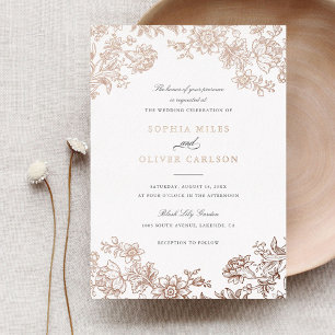 Invitation En Aluminium Floral Elegant Vintage Mariage Rose Or