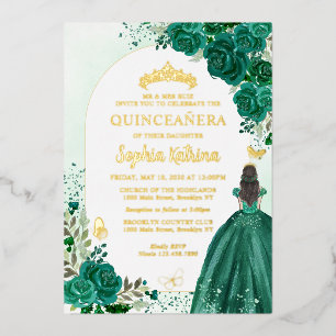 Invitation En Aluminium Floral Emerald Green Princesse Anniversaire Quince