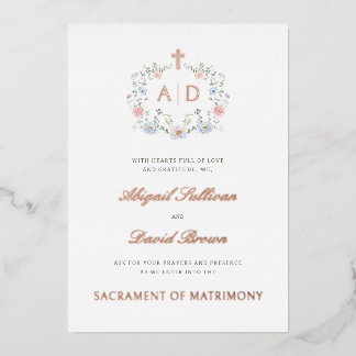 Invitation En Aluminium Floral Frame Monograms Catholic Wedding