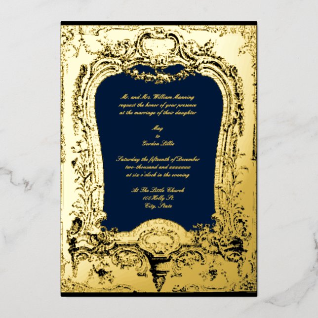 Invitation En Aluminium Floral, Fruit, Oiseau Baroque Rococo Mariage (Recto)