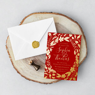 Invitation En Aluminium Floral Garden Engaged Couples Shower Red and Gold