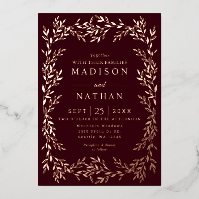 Invitation En Aluminium Floral Gold Mariage victorien (Recto)