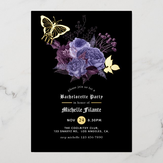 Invitation En Aluminium Floral Halloween Gothique Bachelorette Party (Recto)