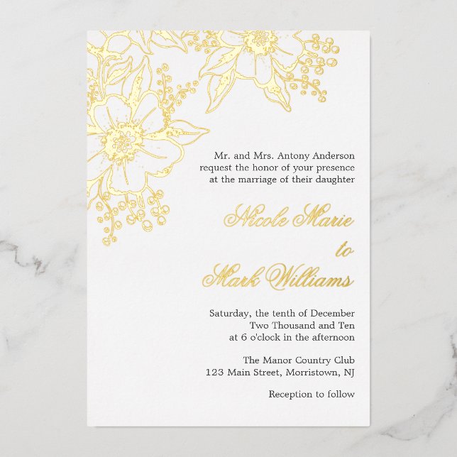 Invitation En Aluminium Floral Letterpress Style Mariage (Recto)