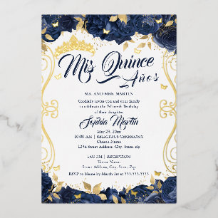 Invitation En Aluminium Floral Marine Garden Gold Mis Quince Quinceanera