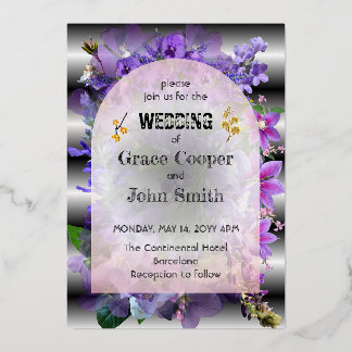 Invitation En Aluminium Floral mauve doux avec arrière - plan noir et blan
