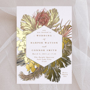 Invitation En Aluminium Floral Pampas Grass Real Gold Desert Mariage