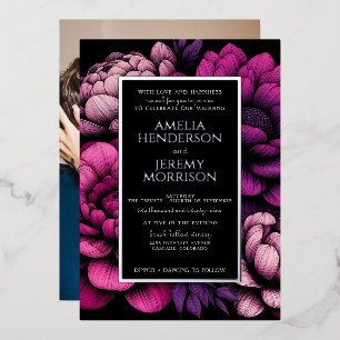 Invitation En Aluminium Floral pourpre gras avec photo