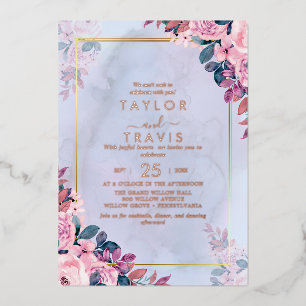 Invitation En Aluminium Floral Romance Rose Gold Foil All-In-One Mariage