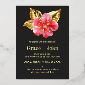 Invitation En Aluminium Floral rose et or
