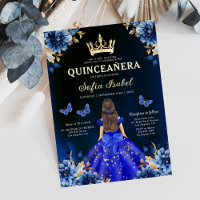 Floral Royal Blue Butterfly Princess Quinceanera