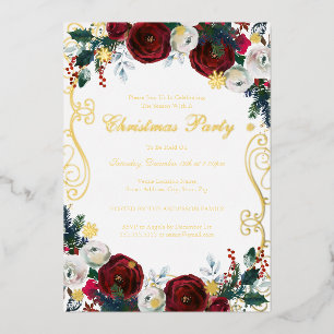 Invitation En Aluminium Floral Swirl Red Gold Christmas Party