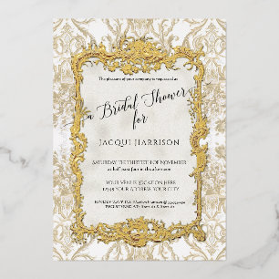 Invitation En Aluminium Floral Vintage Elegant Taupe n Fête des mariées or