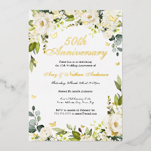 Invitation En Aluminium Florales de papillon d'or 50e anniversaire de Mari