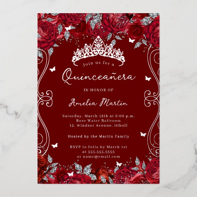 Invitation En Aluminium Flore de la Quinceanera (Recto)
