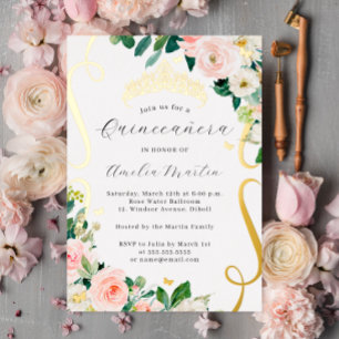 Invitation En Aluminium Flore florale d'or floue Défiler Quinceanera