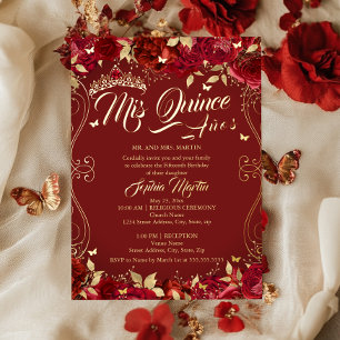 Invitation En Aluminium Flore Garden Scroll Ruby Mis Quince Quinceanera