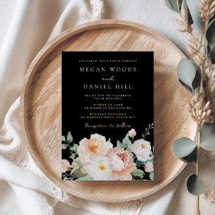 Invitation En Aluminium Flore printanière Blush & Black Floral Mariage Gol