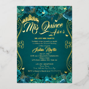 Invitation En Aluminium Flore Turquoise Gold Scroll Mis Quince Quinceanera