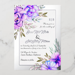 Invitation En Aluminium Flores d'aquarelle violette mariage argent