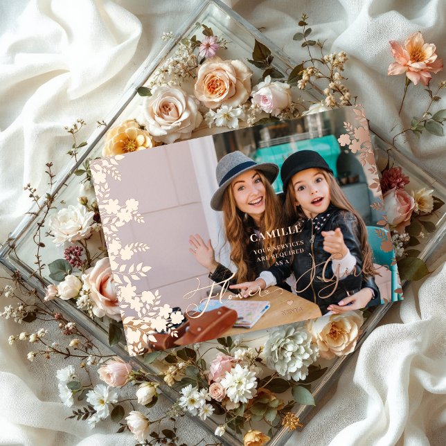 Invitation En Aluminium Flower Girl Proposal Botanical Frame Photo (Flower Girl Proposal Botanical Frame Photo Metallic Foil Card with Envelope.)