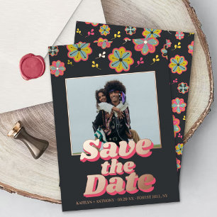 Invitation En Aluminium Flower Power 70's Rétro Groovy Photo Enregistrer L