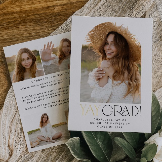 Invitation En Aluminium Flûte moderne Foil Yay Grad Photo Arch Grad Diplôm (Créateur téléchargé)