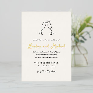 Invitation En Aluminium Flûtes Dessinées à la Main Doodle Mariage Moderne