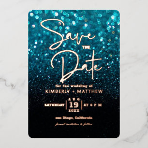 Invitation En Aluminium Foi de mariage moderne bleu sarcelle à paillettes 