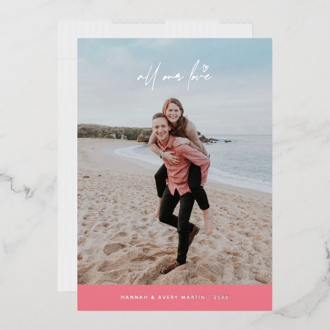 Invitation En Aluminium Foil All Our Love Valentine's Day Card - Rose (Enveloppe)