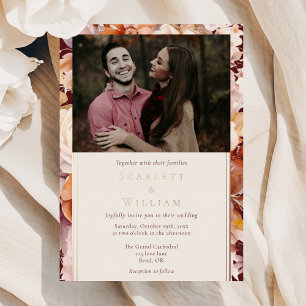 Invitation En Aluminium FOIL Automne Floral Bourgogne classique Mariage ph