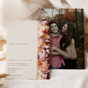 Invitation En Aluminium FOIL Automne Floral Bourgogne Monogramme Photo Mar