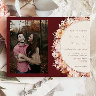 Invitation En Aluminium FOIL Autumn Burgundy Horizontal Photo Mariage