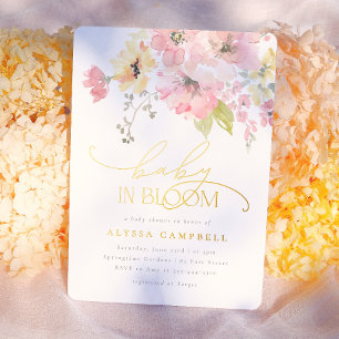 Invitation En Aluminium Foil   Bébé en Fleur Rose Floral Baby Shower