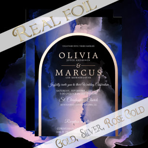 Invitation En Aluminium Foil Blush Royal Blue Dreamy Mariage