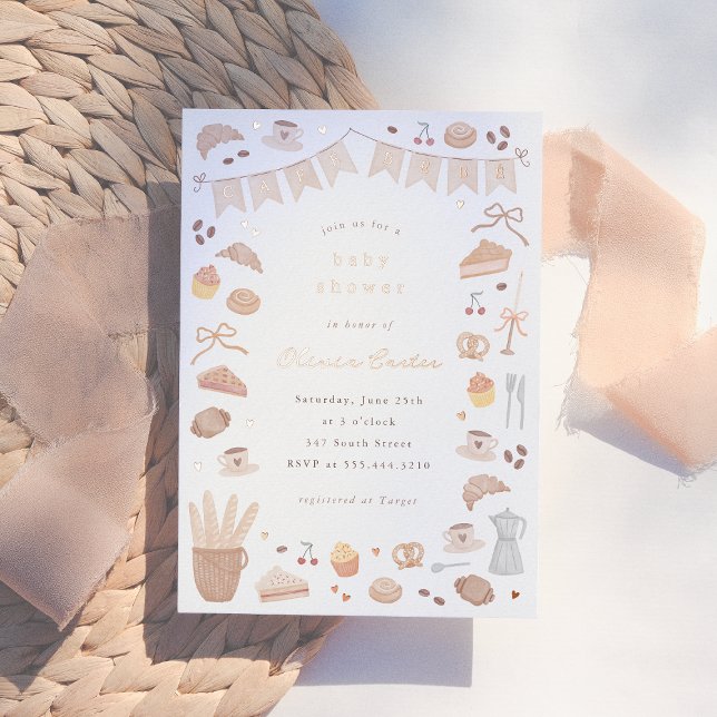 Invitation En Aluminium Foil Cafe Bebe Watercolor Baby Shower (Créateur téléchargé)