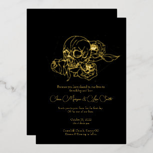 Invitation En Aluminium Foil Crâne et Roses jusqu'à la mort de mariage