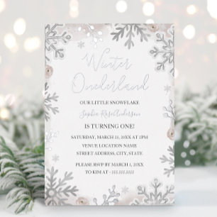 Invitation En Aluminium FOIL D'ARGENT Blush Winter Onederland 1er annivers