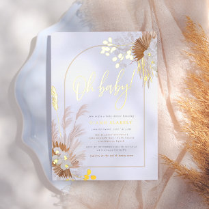Invitation En Aluminium Foil Doré Arche de Fille Bohème Pampas pour Baby