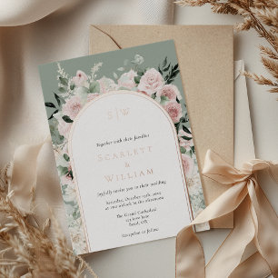 Invitation En Aluminium FOIL Dusty Rose Gold Arch Sage Monogram Mariage