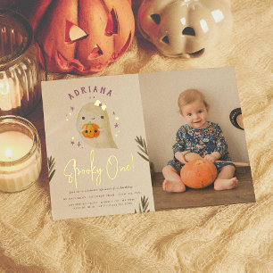 Invitation En Aluminium Foil Éffrayant One Girl Halloween 1er Anniversaire