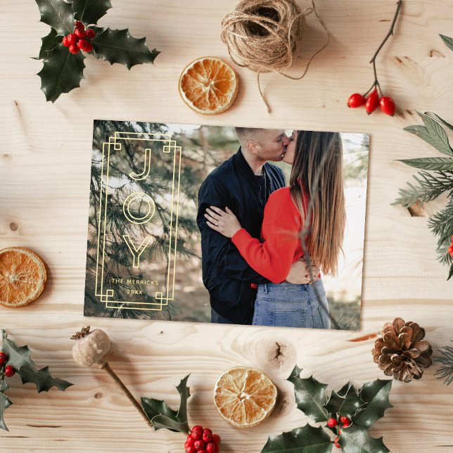 Invitation En Aluminium Foil Elegant Deco Joy Frame Holiday Photo Card (Créateur téléchargé)