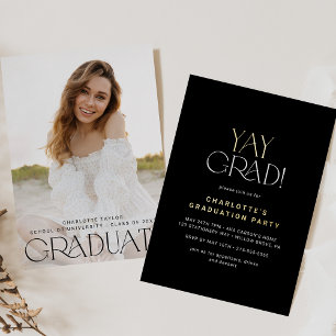 Invitation En Aluminium Foil Foil Black Yay Grad Photo Graduation